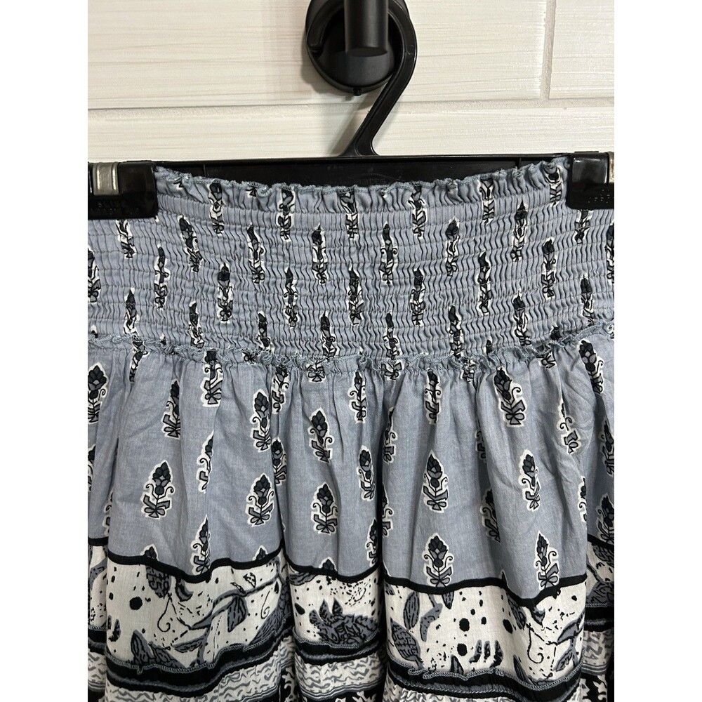 Chaudry KC 100% Cotton Boho Paisley Blue White Pull On Elastic Lined Skirt M - Picture 2 of 9